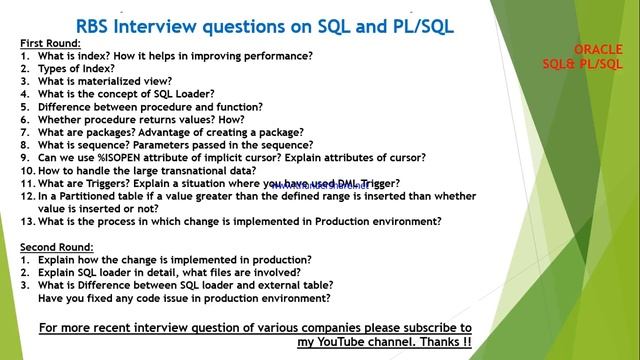 RBS interview questions and answers on SQL and PLSQL смотреть онлайн