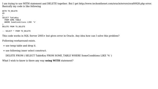 Databases: Oracle With Statement and Delete Together смотреть онлайн