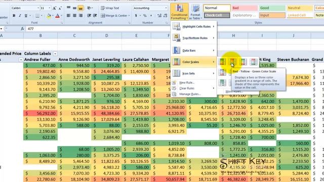 Excel 2010 Applying Conditional Formatting to PivotTable Data Exercise 7 part 2 смотреть онлайн