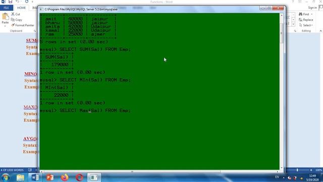 MYSQL Functions | Aggregate Functions | Numeric Functions With Practically Run in Command Prompt смотреть онлайн