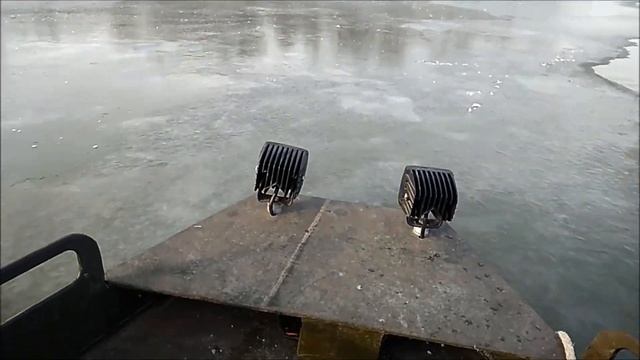 Осенние-зимние  испытания лодки   из ПНД   КРЯКАШ 400 Мотор болотоход 21л/с   +тест винтов