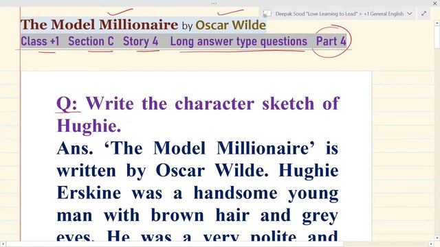 The Model Millionaire class 11 question answers long character sketch Hughie Baron Hausberg plus2 + смотреть онлайн