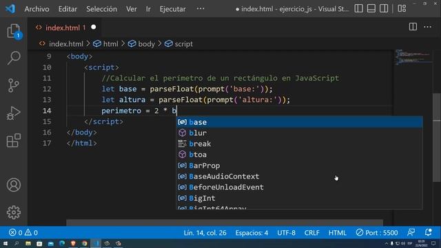 Calcular el perímetro de un rectángulo en JavaScript смотреть онлайн