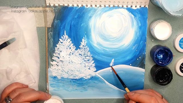 ОЧЕНЬ легкий зимний рисунок гуашью из 3 цветов.VERY light gouache drawing of 3 colors.Winter pictur смотреть онлайн