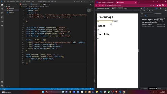 Fetching a Weather Api using Javascript - Rapid Api смотреть онлайн