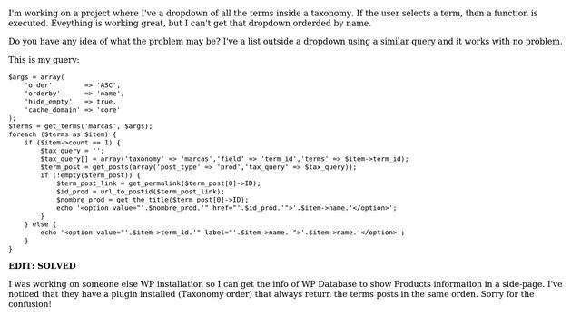 Wordpress: Order terms inside a select dropdown смотреть онлайн