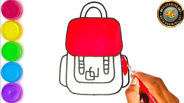 School bag || How to draw colour School bag Drawing easy and step by step drawing for beginners. смотреть онлайн