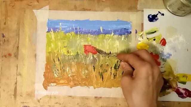Как рисовать "Маковое поле" мастихином. смотреть онлайн