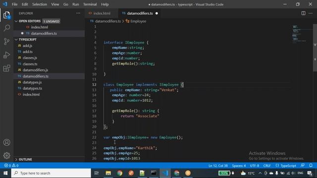 Interface and Access modifiers in Typescript смотреть онлайн