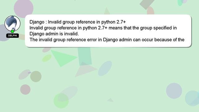 Django : Invalid group reference in python 2.7+ смотреть онлайн
