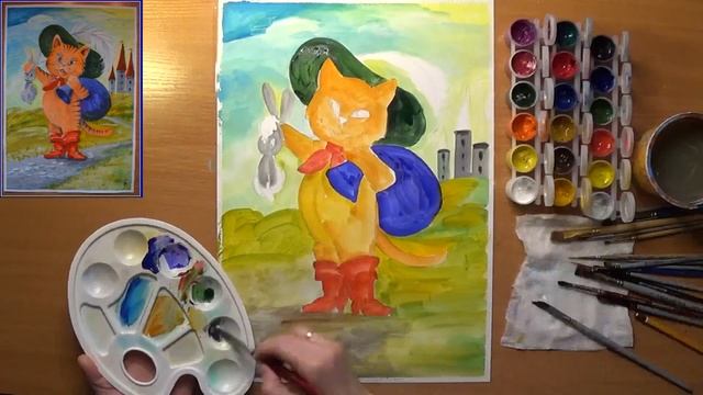 Как нарисовать Кота в сапогах. Гуашь смотреть онлайн