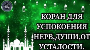 КОРАН ДЛЯ УСПОКОЕНИЯ НЕРВ,ДУША,от УСТАЛОСТИ.