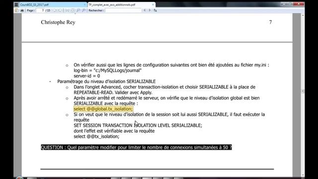 MySQL TP2 Administration Partie07 Fin Configuration du serveur avec le fichier MySQLWorkbench смотреть онлайн