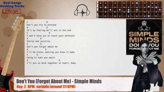🎻 Don't You (Forget About Me) - Simple Minds Bass Backing Track with chords and lyrics смотреть онлайн