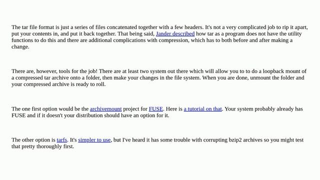 Unix: How to add/update a file to an existing tar.gz archive? смотреть онлайн