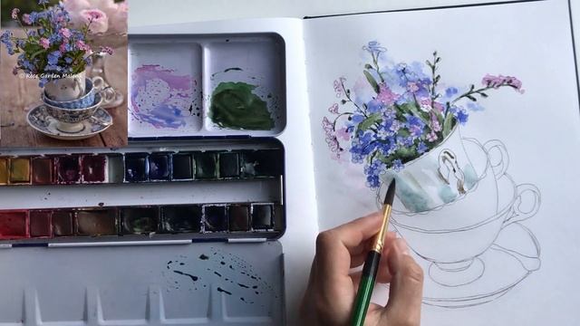 Рисуем незабудки АКВАРЕЛЬЮ. Обучающее видео. смотреть онлайн