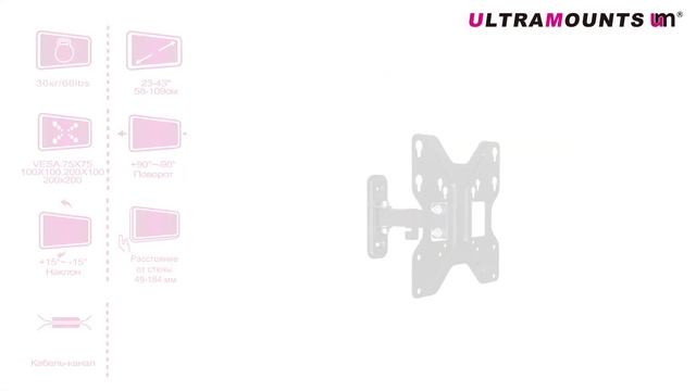 UltraMounts UM898. Установка телевизора с помощью наклонно-поворотного кронштейна UM898 смотреть онлайн