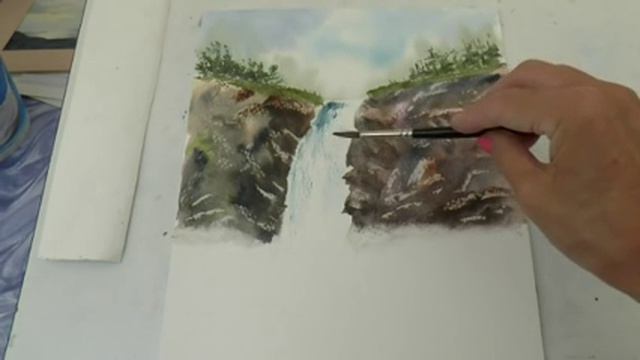 Водопад акварелью. Waterfall In Watercolour