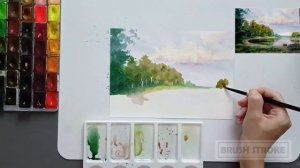 Как нарисовать лес ,озеро и отражение в воде акварелью #лес #озеро #акварелью