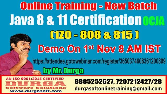 Java Certification 8 & 11 OCJA (1Z0 - 808 & 815 ) Online Training On 1st Nov @ 8 AM by Durga sir смотреть онлайн