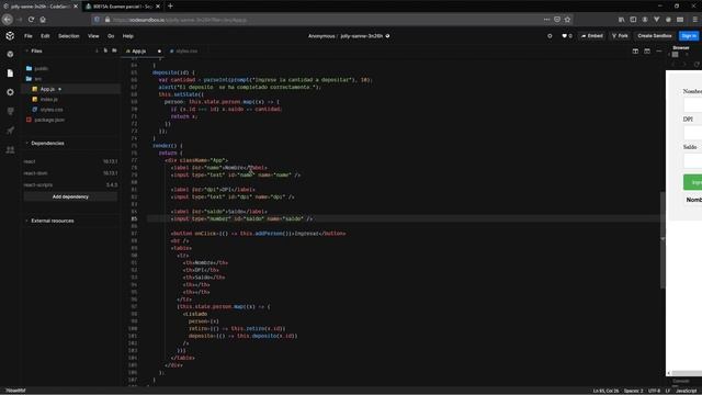 Aplicación de retiros y depósitos React - Codesandbox смотреть онлайн