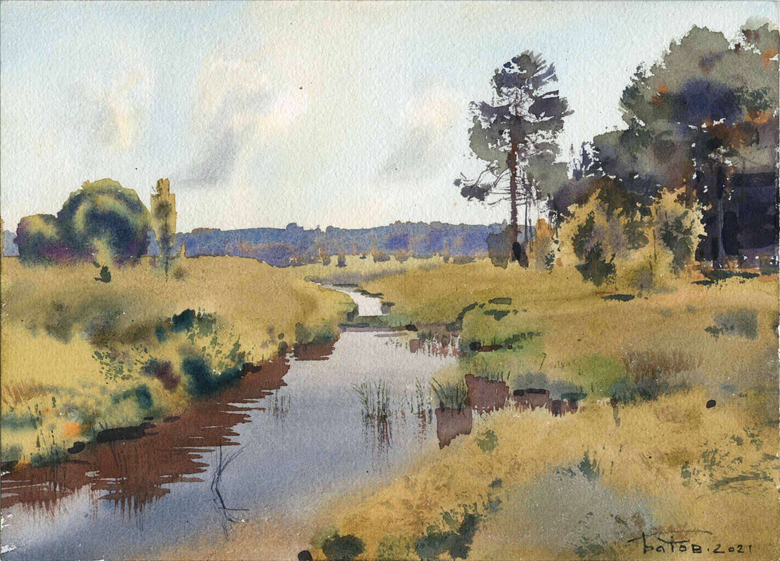 20211025 Осенний пейзаж акварелью смотреть онлайн