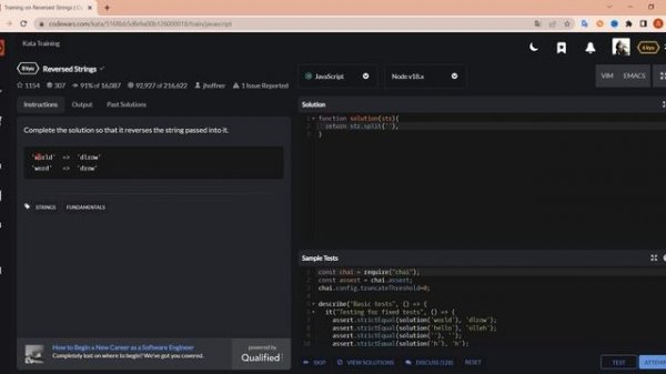 Codewars JavaScript 8kyu / Как решить задачу Reversed Strings ?