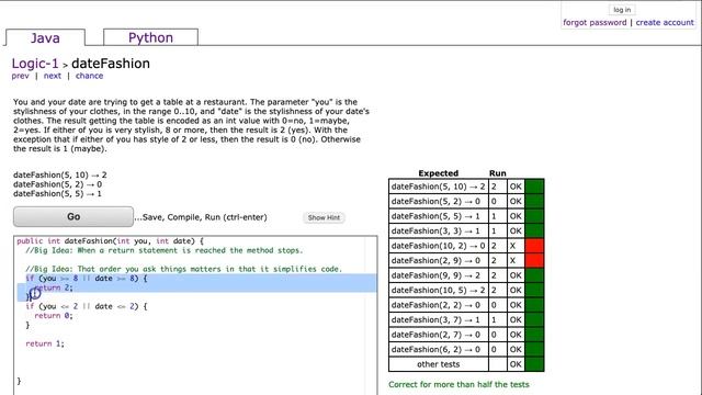Codingbat - dateFashion (Java) смотреть онлайн