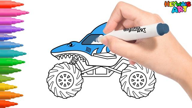 how to draw SHARK MONSTER TRUCK 🛻 ǀ Learn draw and coloring for kids & toddlers смотреть онлайн