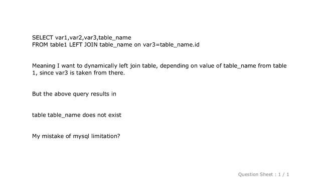 MySQL : MYSQL query using variable as table name in LEFT JOIN смотреть онлайн