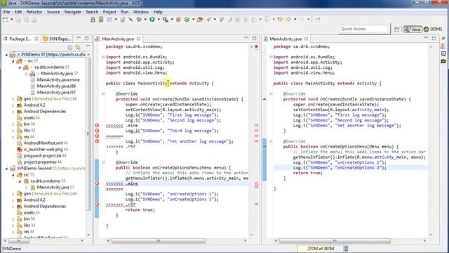 SVN Subversive Demo: Resolving conflicting changes смотреть онлайн