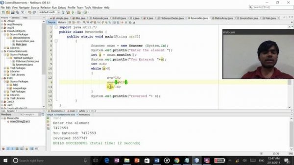 Fibonacci series and reverse the no program in java