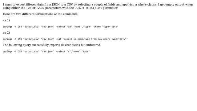 GIS: Parsing and filtering JSON to CSV using ogr2ogr flags смотреть онлайн