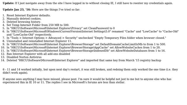 Internet Explorer 11 on Win7 x64 won't stay logged in to anything смотреть онлайн