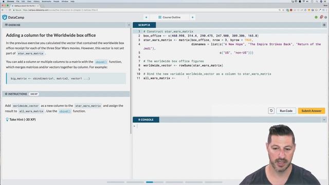 Walkthrough and Solutions to Datacamp's Introduction to R Course | Matrices смотреть онлайн
