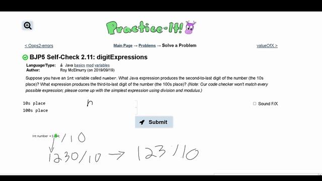 Java Practice-it | Primitive Data and Definite Loops | Self-Check 2.11: digitExpressions смотреть онлайн