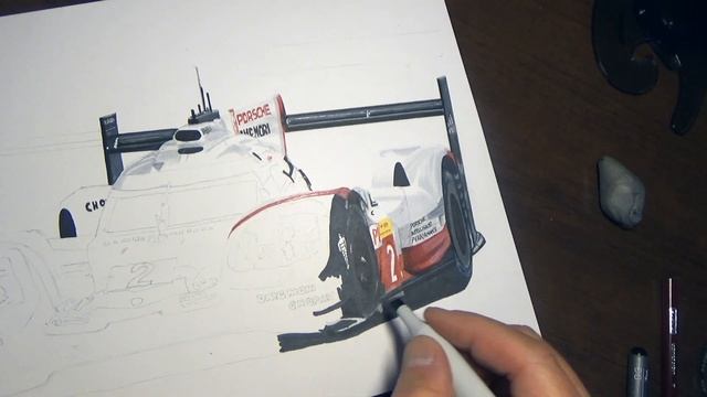 Porsche 919 LeMans winner in Time lapse drawing. смотреть онлайн