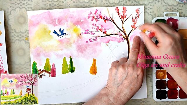 Как нарисовать весну, весенний пейзаж смотреть онлайн