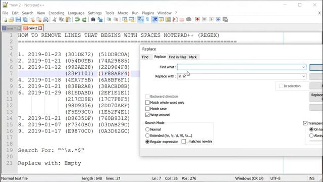 HOW TO REMOVE LINES WITH SPACES: Regular Expression Example in Notepad++ смотреть онлайн