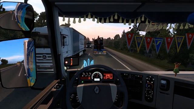 ETS 2 На тандеме Рено Премиум из Калининграда в Псков (завершение), объезд пробки по обочине смотреть онлайн