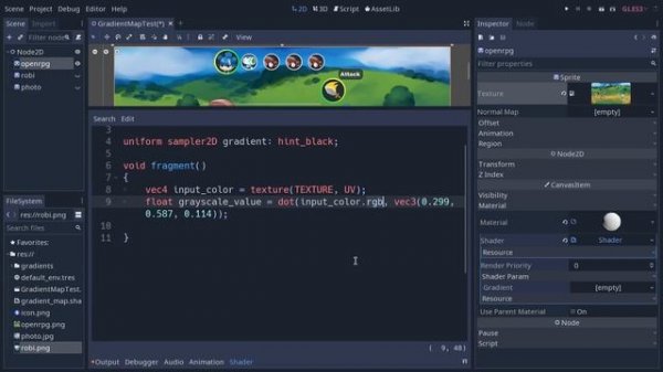 Gradient Map Shader in Godot 3.1: shader tutorial