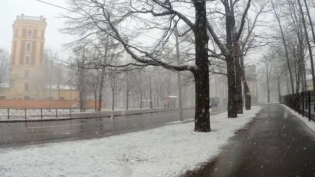 В Пушкине снег.  14 апреля 2020.  (снято на экшен камеру).