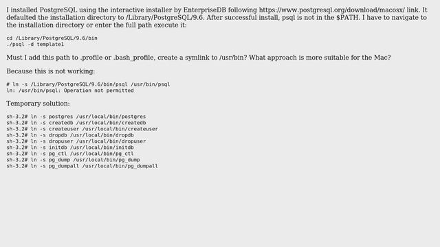 Apple: PostgreSQL not in path after installation смотреть онлайн