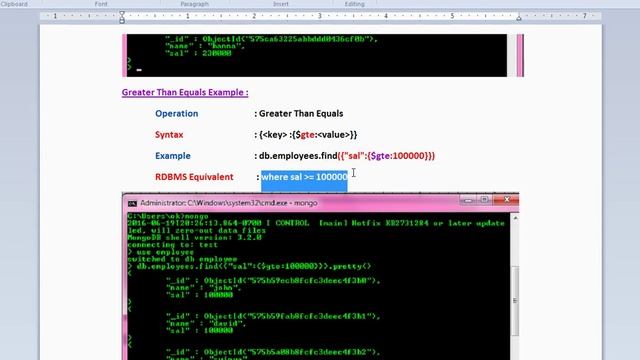MONGODB  FIND $GTE GREATERTHAN EQUALS DEMO