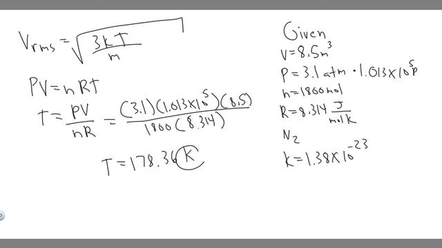 What is the rms speed of nitrogen molecules contained in an 8.5-m^3 volume at 3.1 atm if the total смотреть онлайн