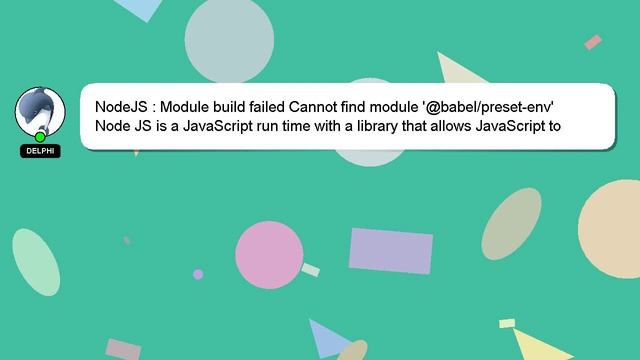 NodeJS : Module build failed Cannot find module '@babel/preset-env' смотреть онлайн