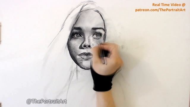 Girl Portrait Practice - 5/30 - Realistic Charcoal Drawing смотреть онлайн