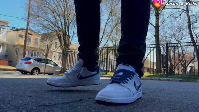 Jordan 1 Low OG 85 Metallic Navy - On Feet + Lace Swap