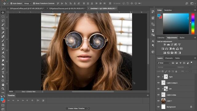Create Spinning Galaxy Sunglasses GIF Animation in Photoshop CC смотреть онлайн