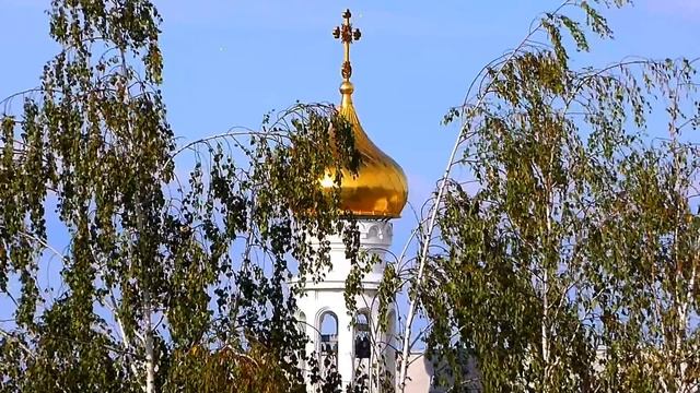 Церковь и Березы. Церковный Золотой Купол и Березы на Фоне Синего Неба. Футажи для видеомонтажа смотреть онлайн